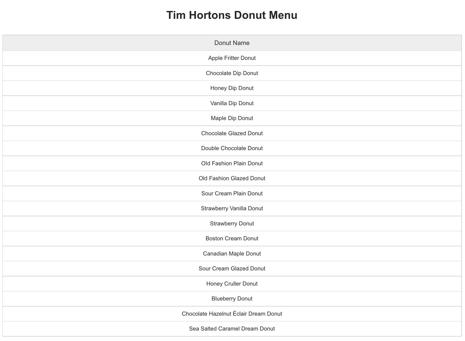 Tim Hortons Donut Menu 
