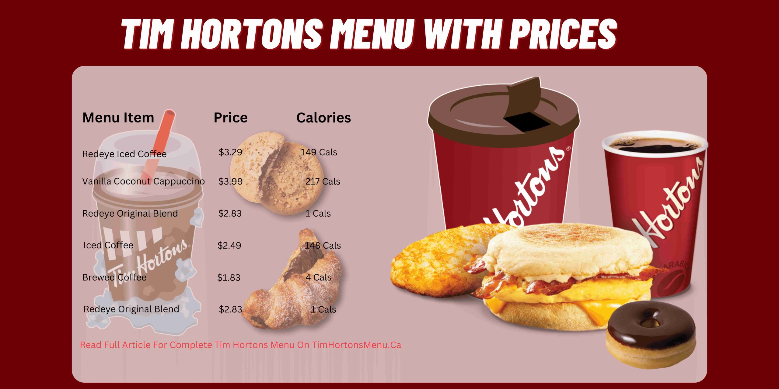 Menu at Tim Hortons restaurant, Toronto, 45 Overlea Blvd