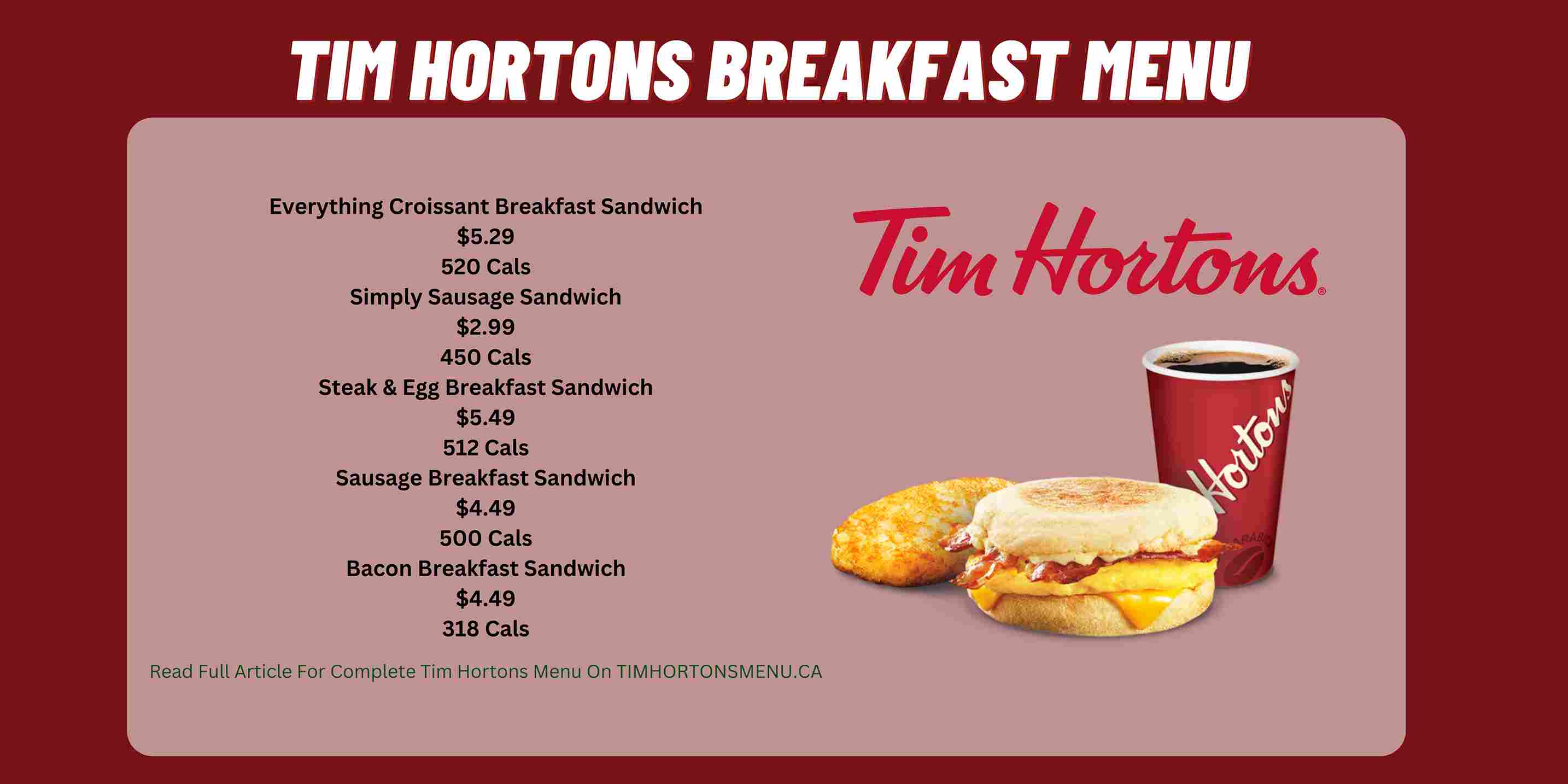 Tim Hortons Breakfast Menu Prices [2023 October] Tim Hortons Menu